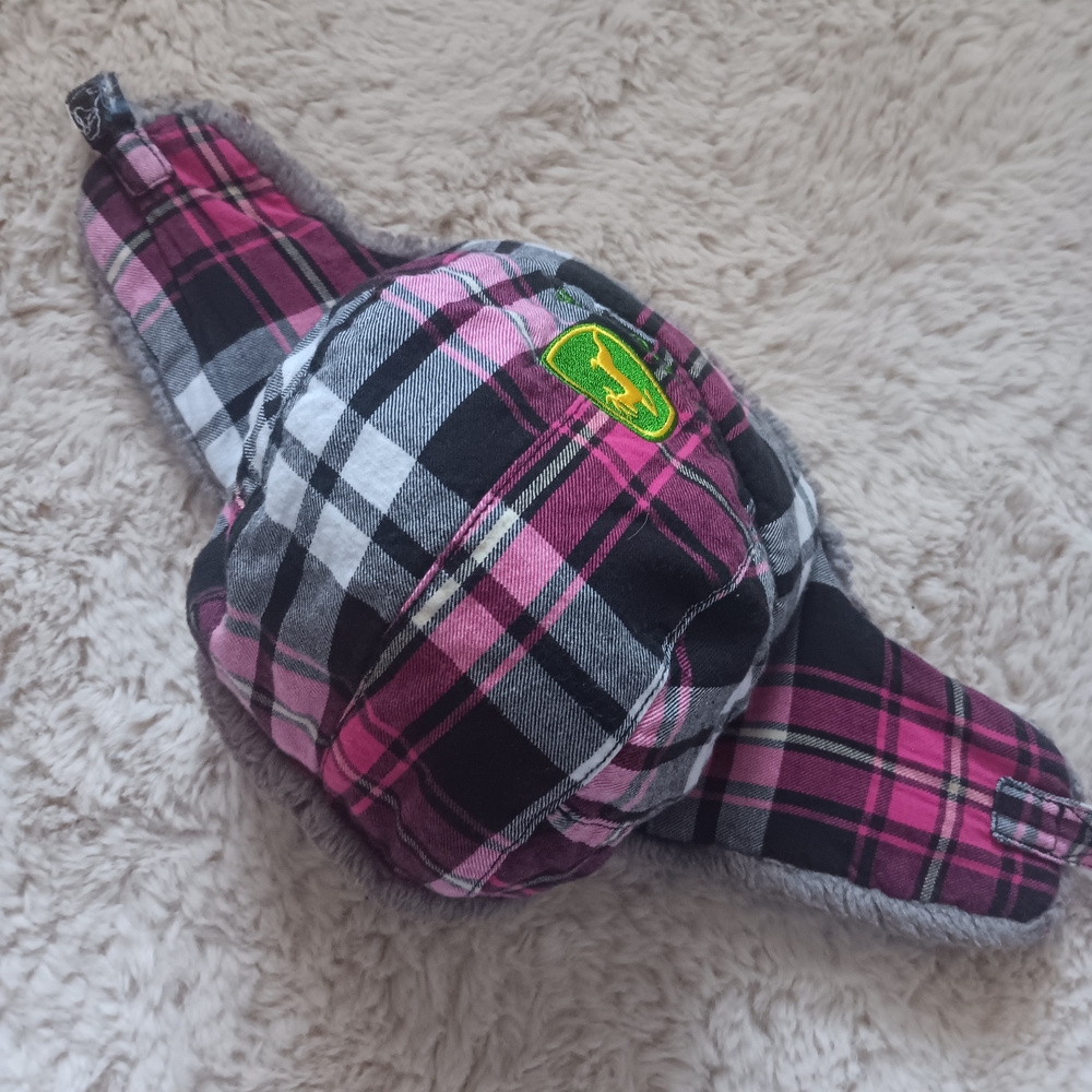 John Deere Pink and Black Plaid Kids Hat